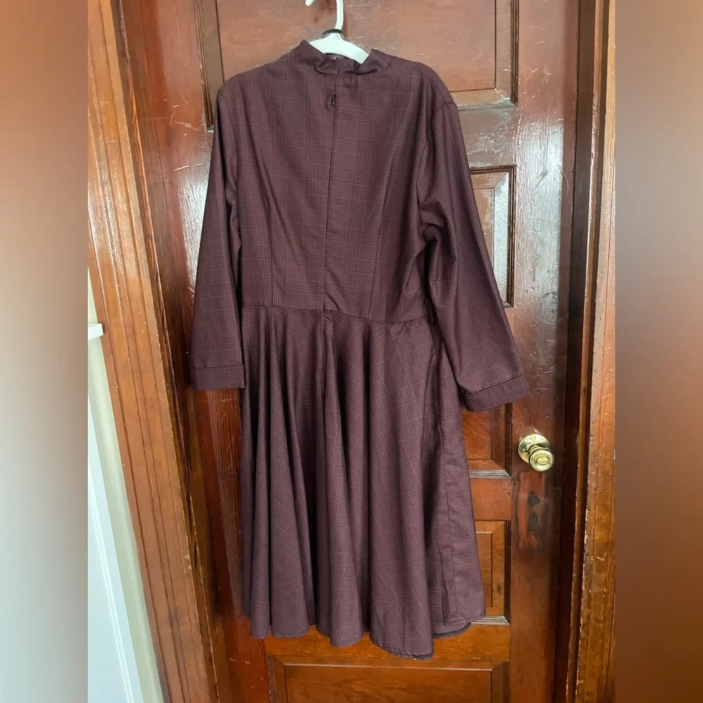 Burgundy Glen Check Swing Dress with Matching Belt - Picture 4 of 5